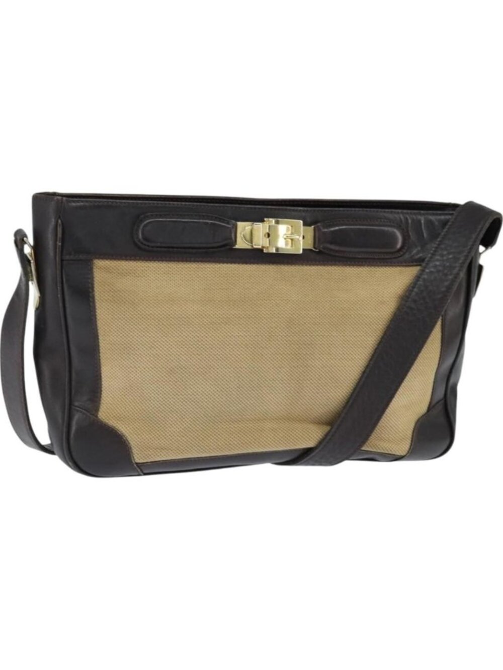 CELINE Shoulder Bag Canvas Beige Gold